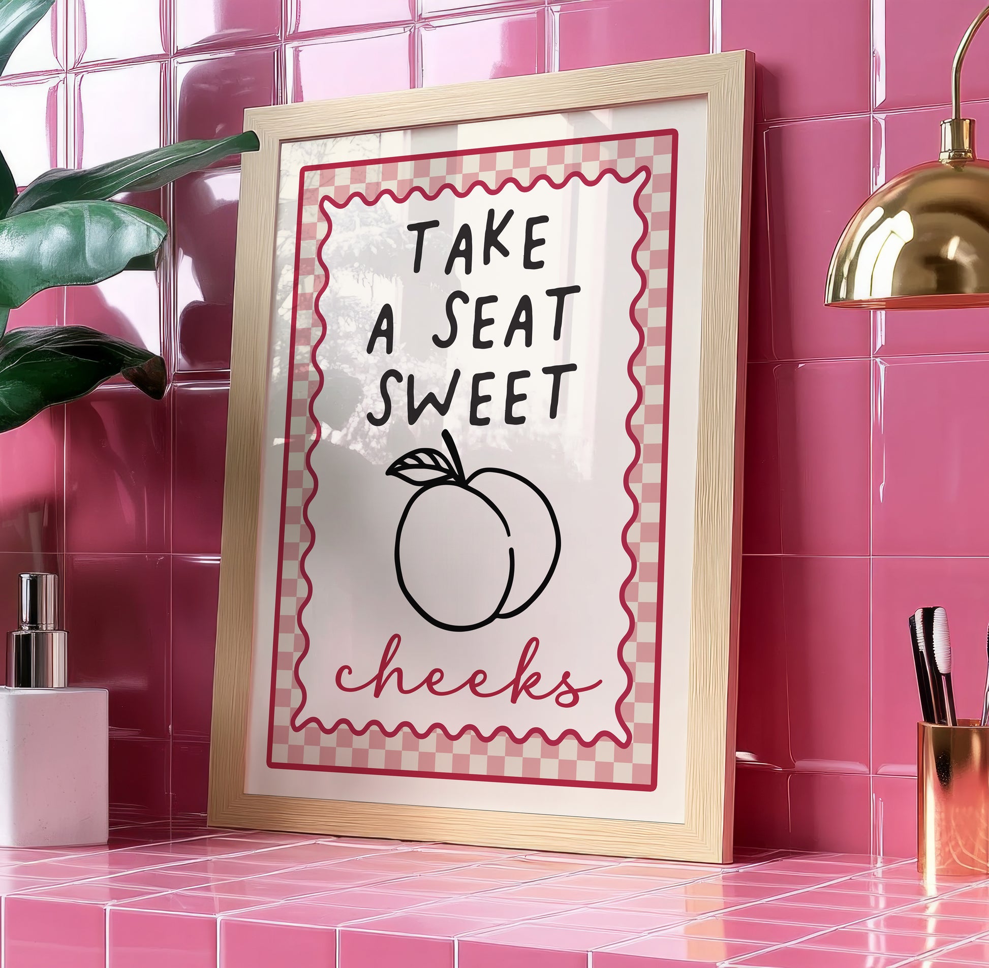 Funky bathroom decor, pink art print