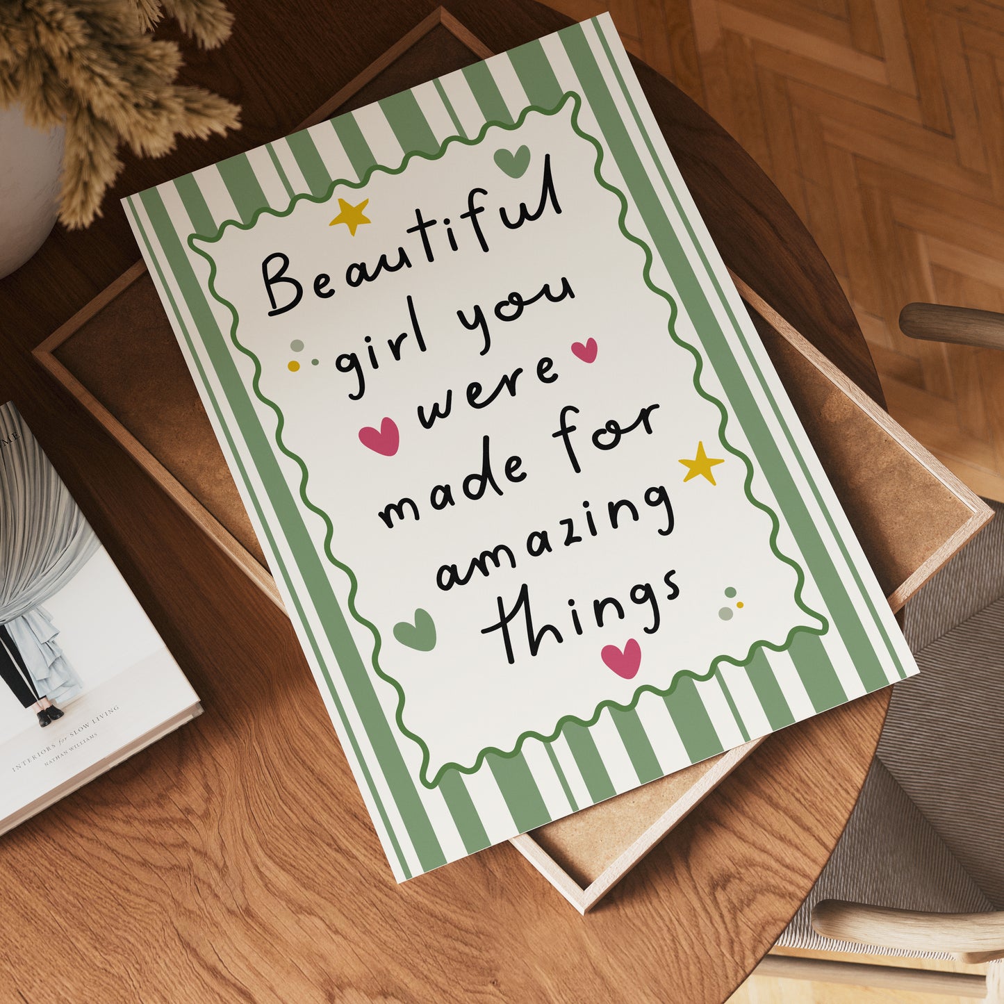 Girls Quote Wall Art Print, Beautiful Girl, Green