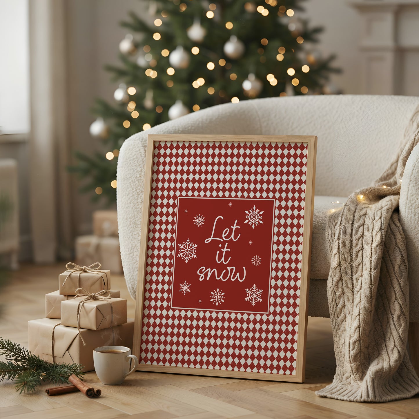Red Christmas Print, Let it Snow