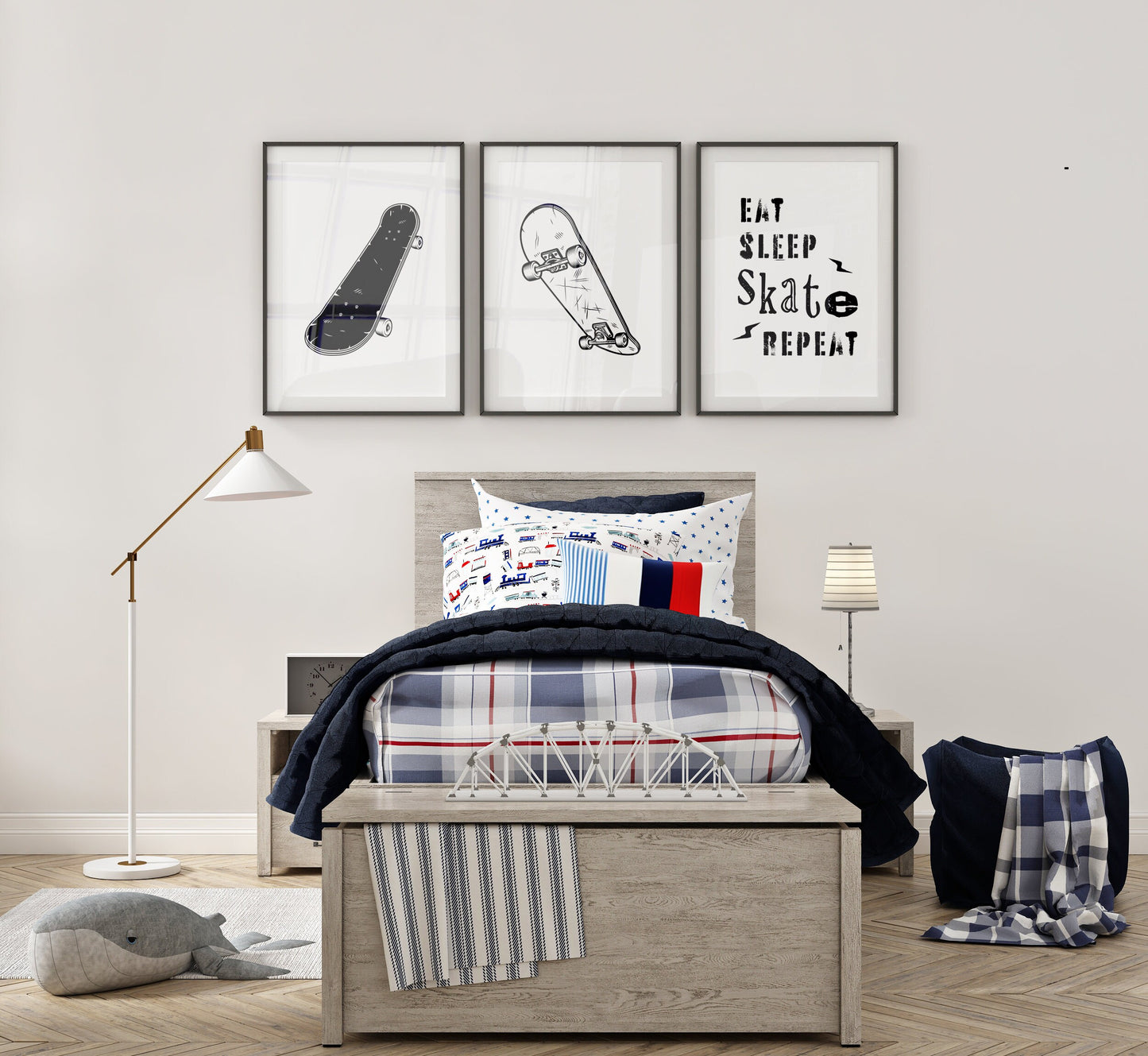 Set of 3 Black and White Skateboard Wall Art Prints