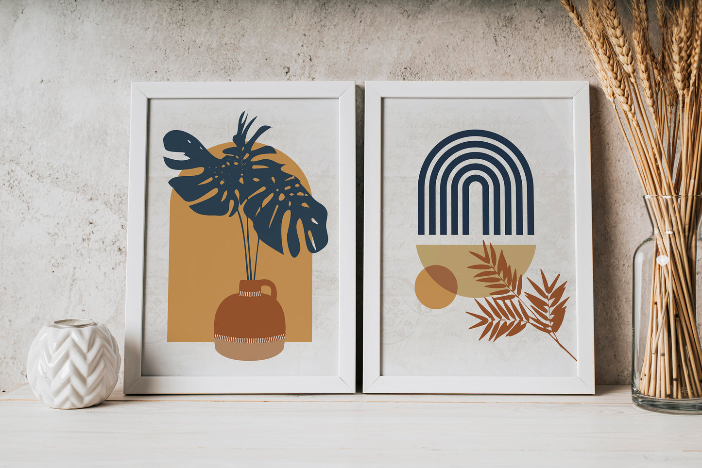 Set of 2 Mustard Boho Wall Art Prints