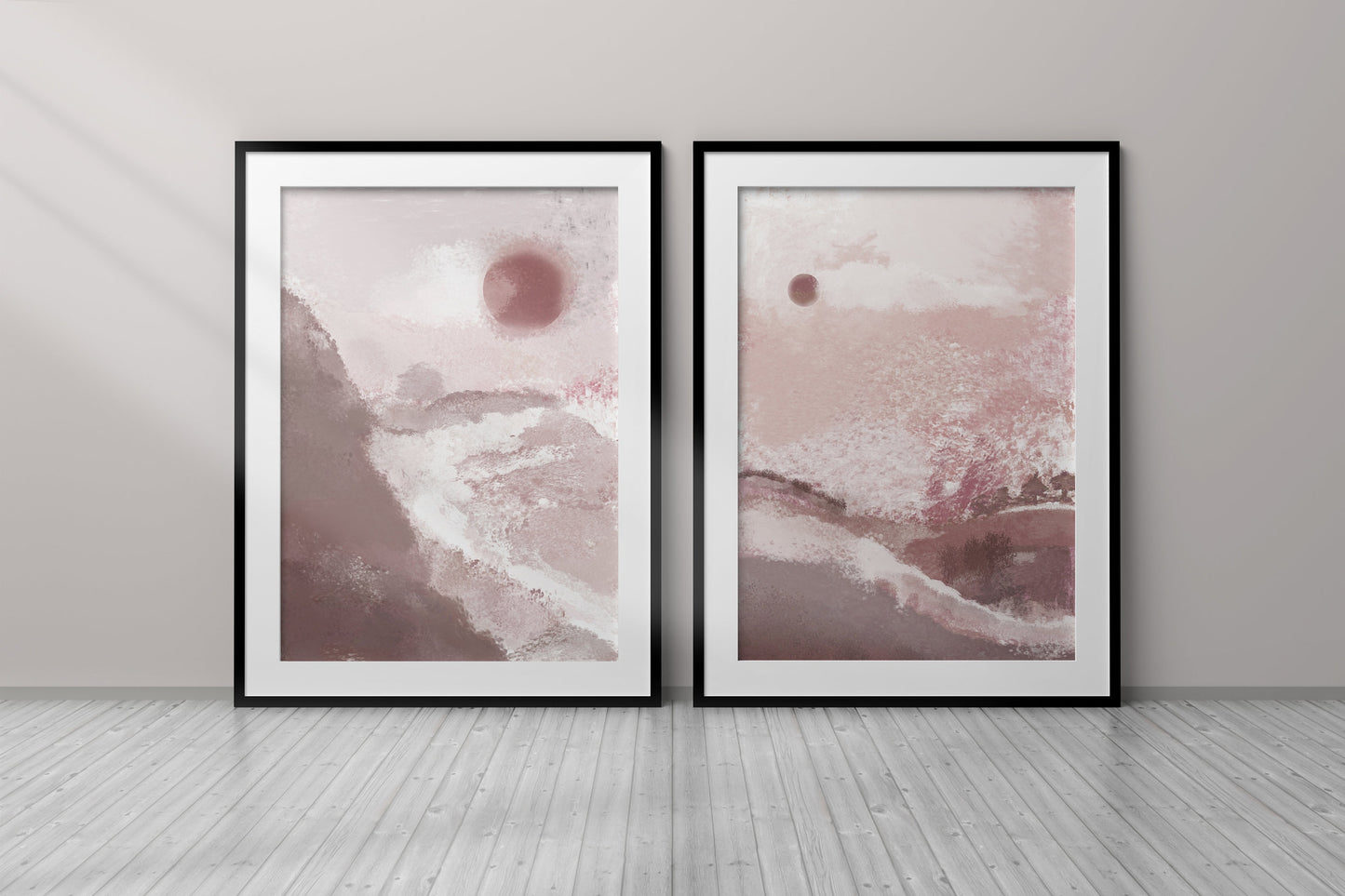 Set of 2 Mauve Pink Landscape Abstract Wall Art Prints