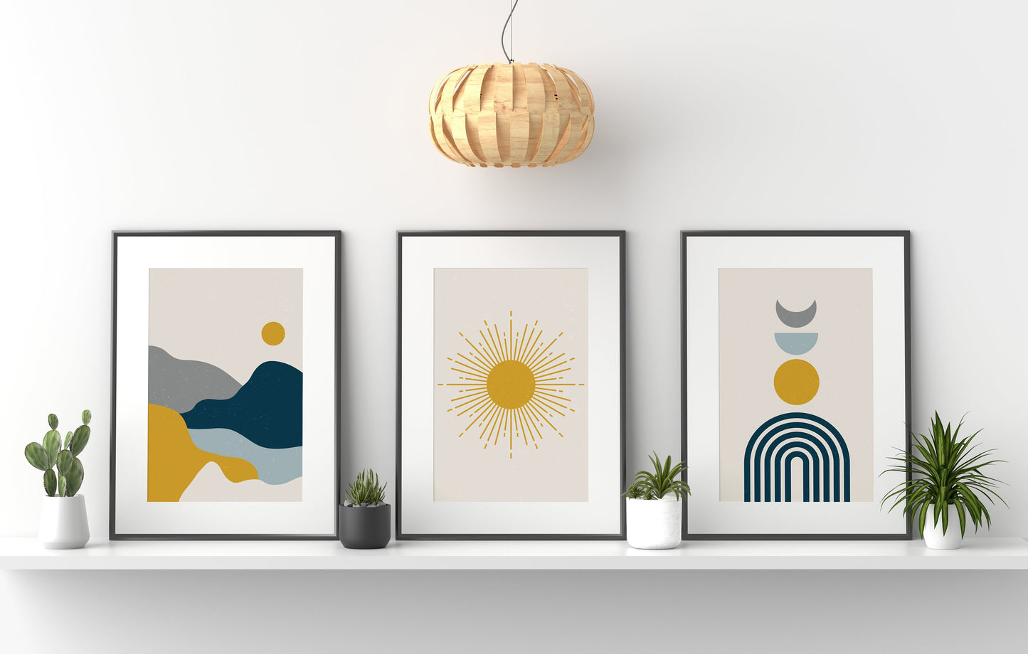 Set of 3 Blue & Mustard Boho Wall Prints