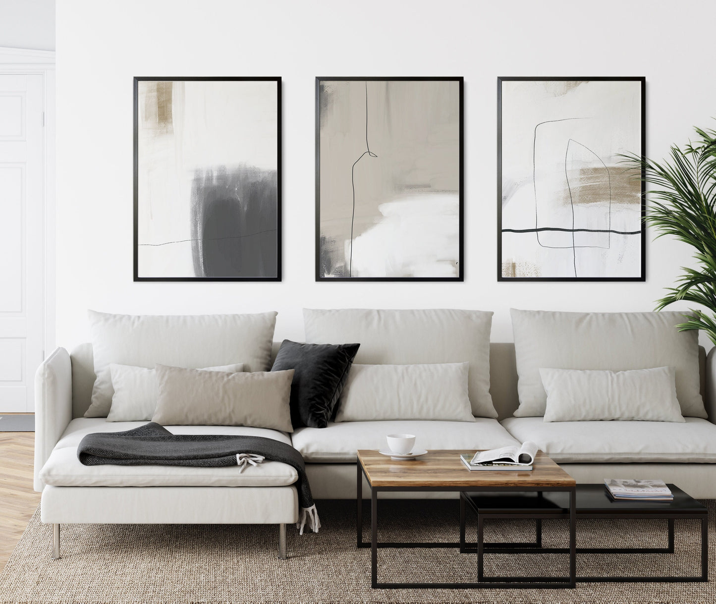Set of 3 Neutral Abstract Wall Art Prints