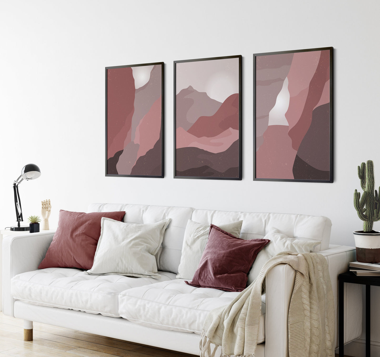 Set of 3 Mauve Pink Boho Landscape Wall Art Prints