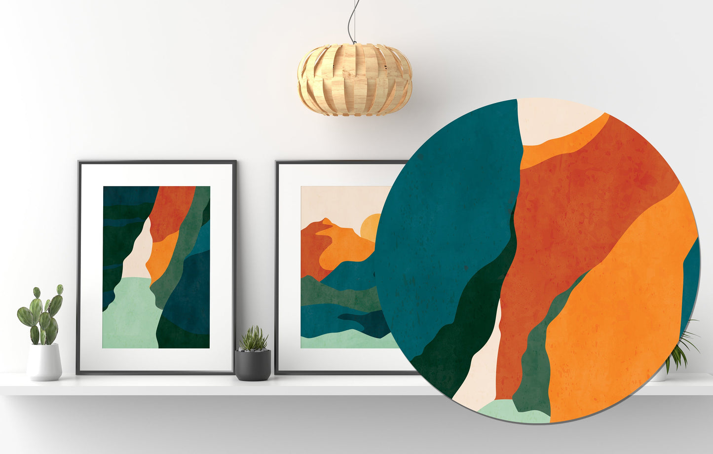 Set of 3 Teal Blue Boho Landscape Wall Prints