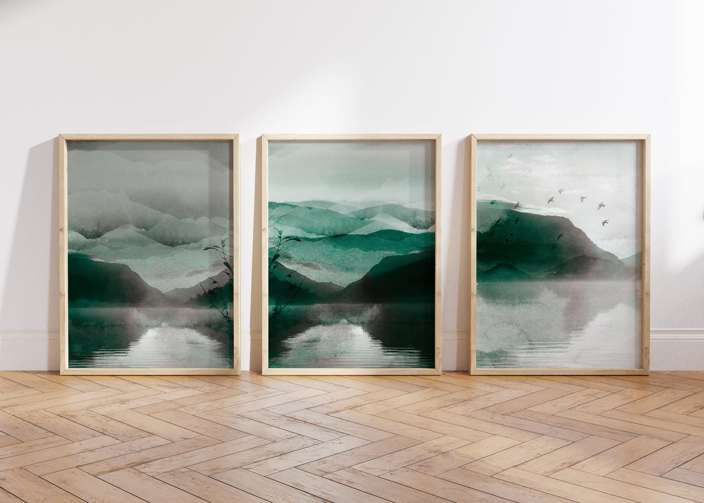 Set of 3 Green Landscape Abstract Wall Prints
