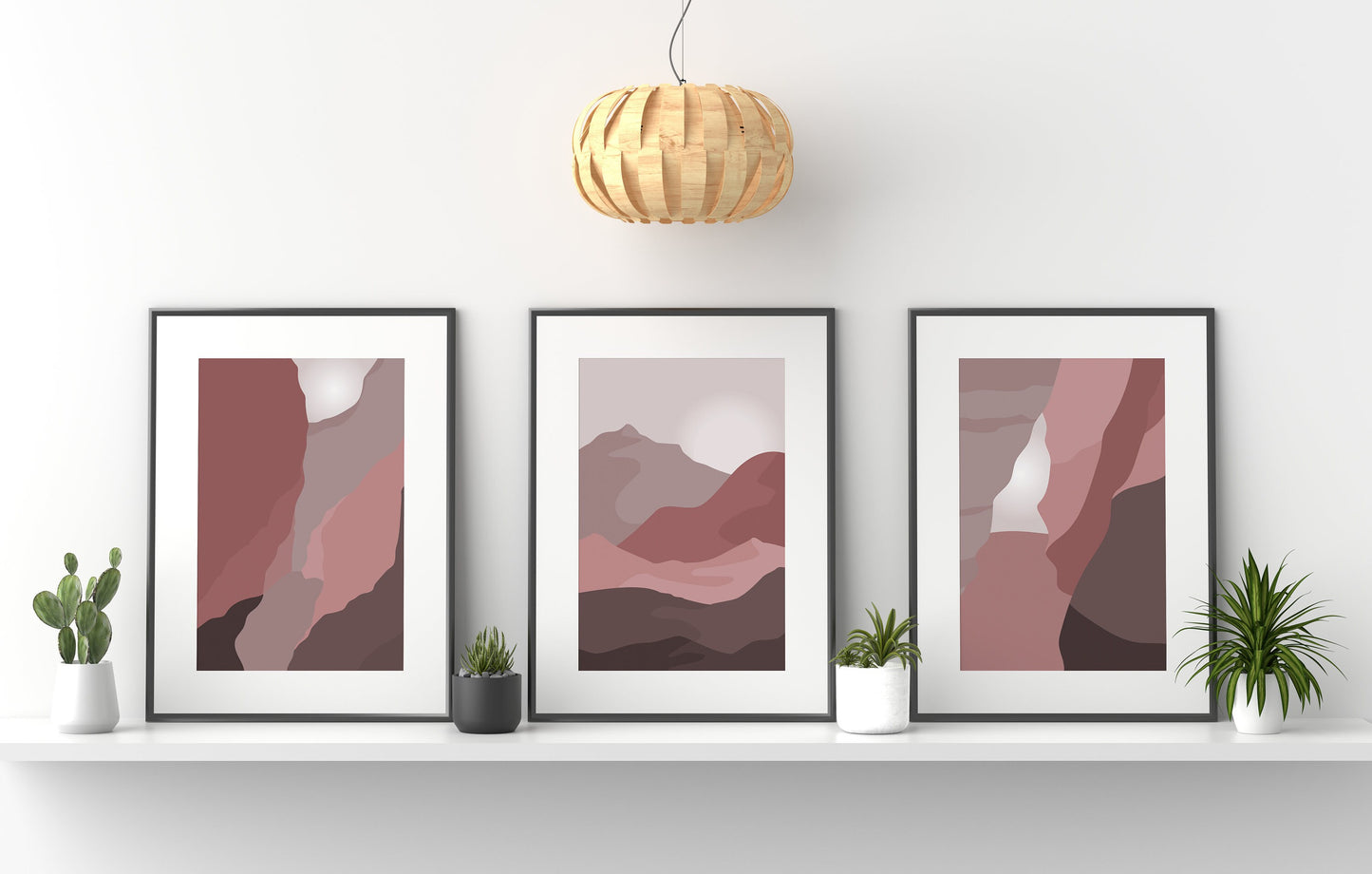 Set of 3 Mauve Pink Boho Landscape Wall Art Prints