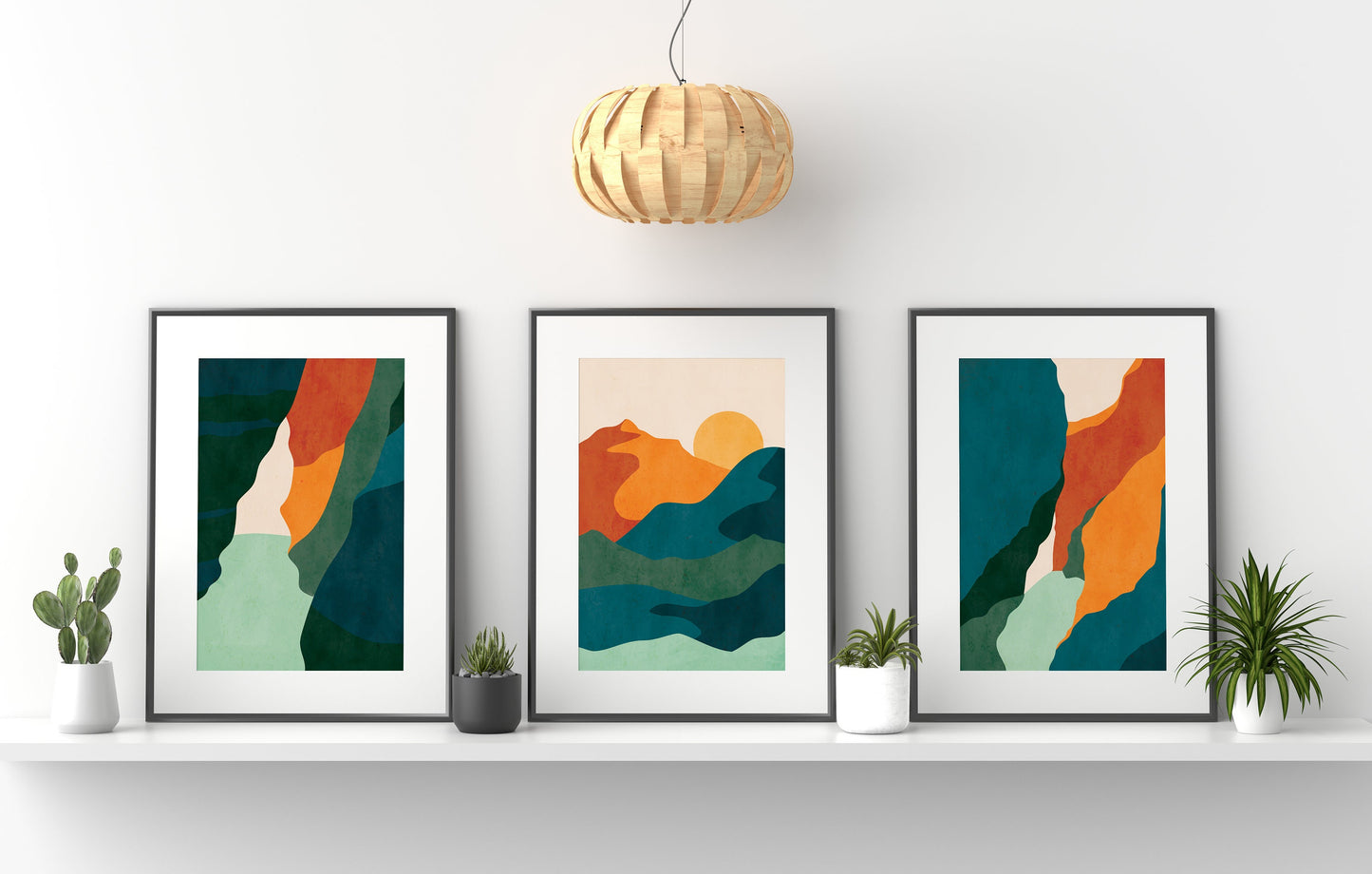 Set of 3 Teal Blue Boho Landscape Wall Prints