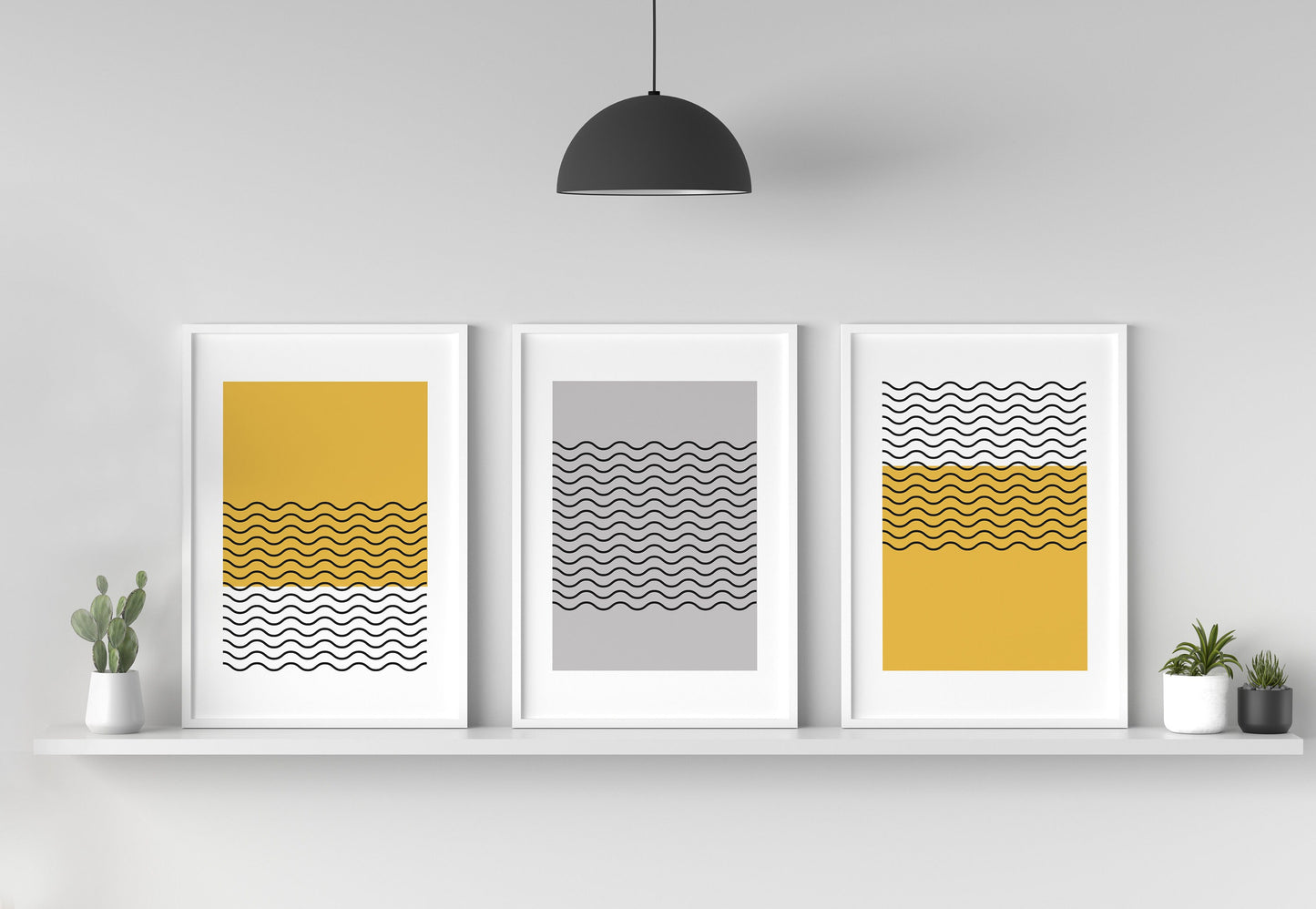 Set of 3 Yellow & Grey Abstract Art Prints