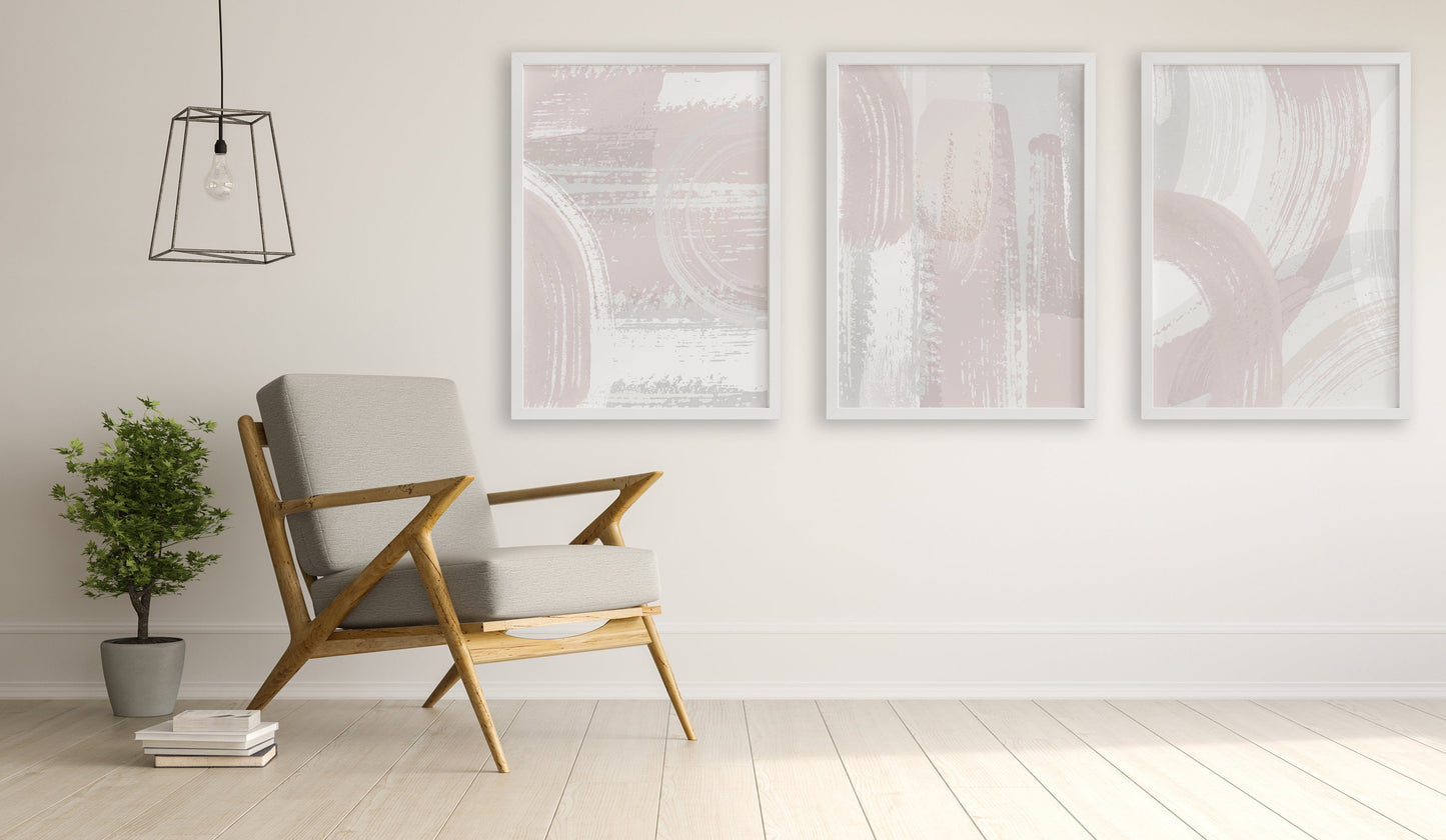 Set of 3 Blush Pink Abstract Art Prints