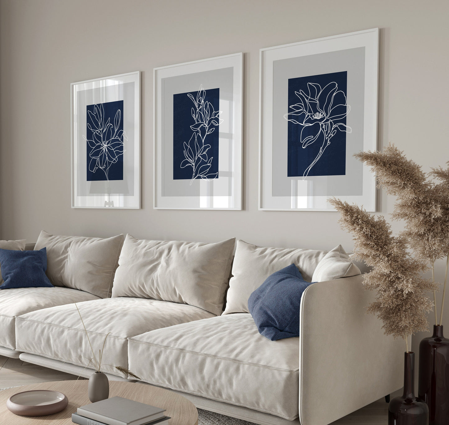 Set of 3 Blue & Grey Botanical Wall Prints