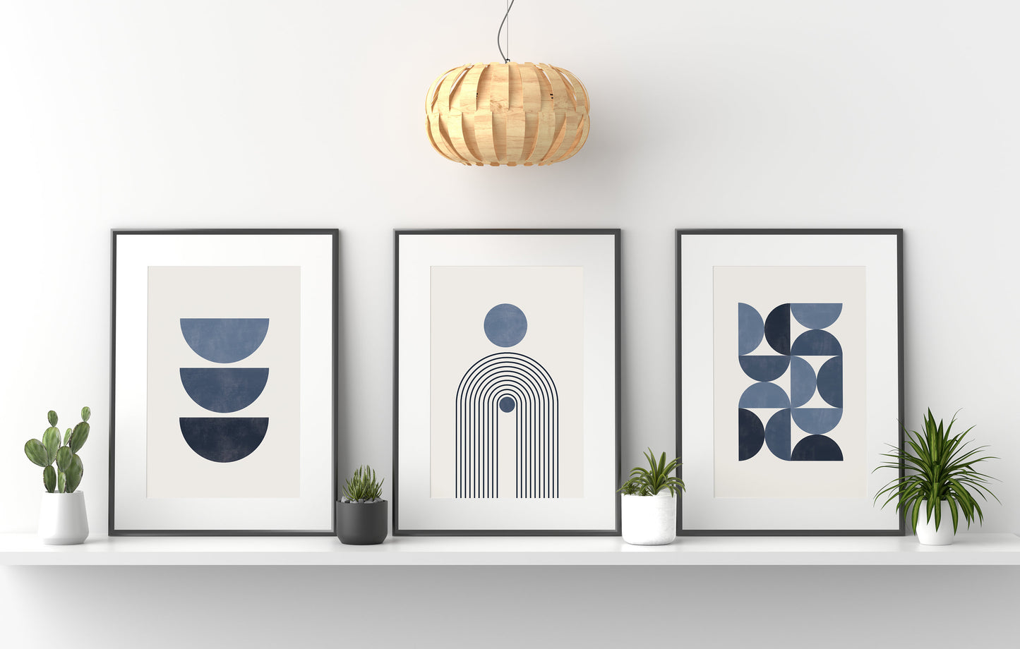 Set of 3 Blue & Cream Boho Wall Art Prints