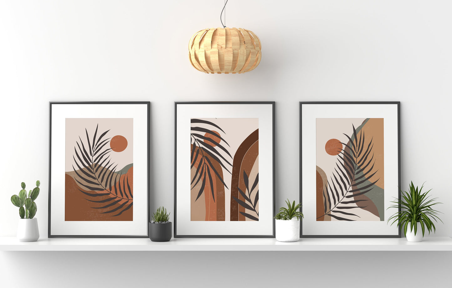 Set of 3 Terracotta & Brown Boho Abstract Wall Prints