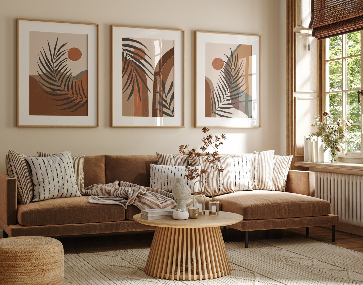 Set of 3 Terracotta & Brown Boho Abstract Wall Prints