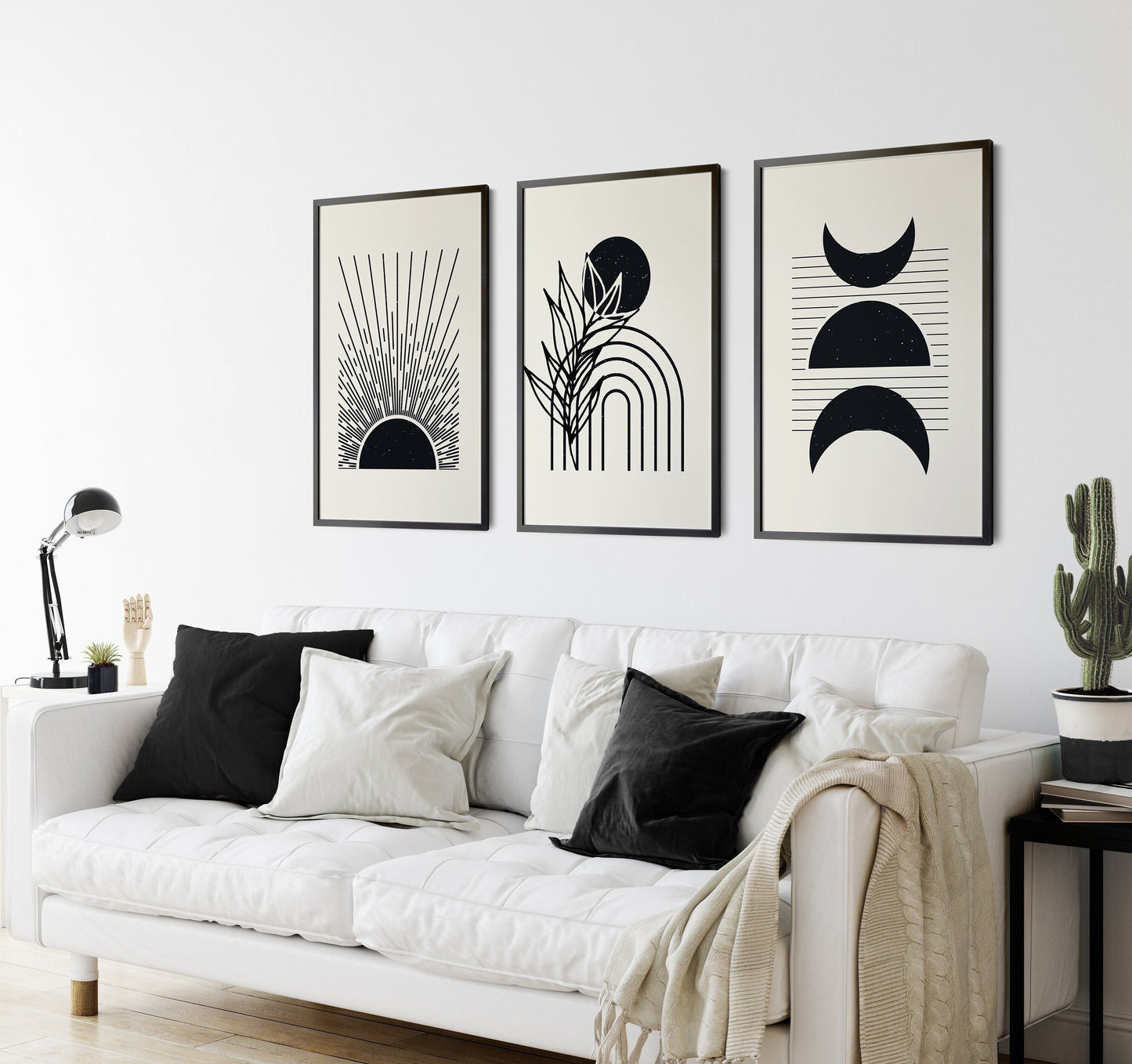 Set of 3 Black & Cream Boho Wall Prints