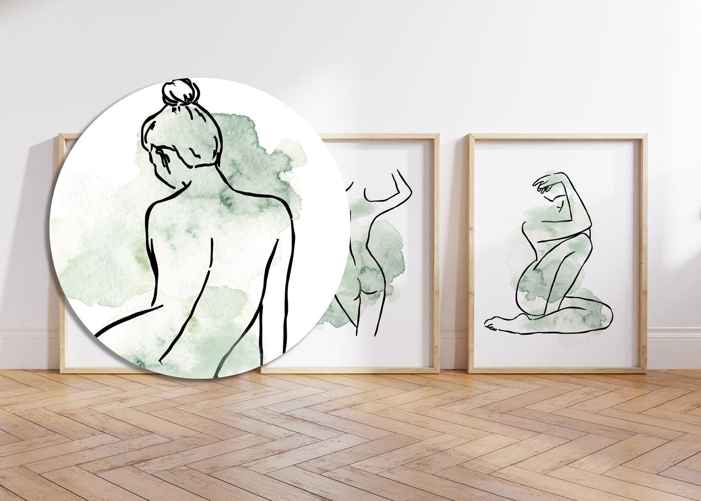Set of 3 Green Women Line Art Wall Prints