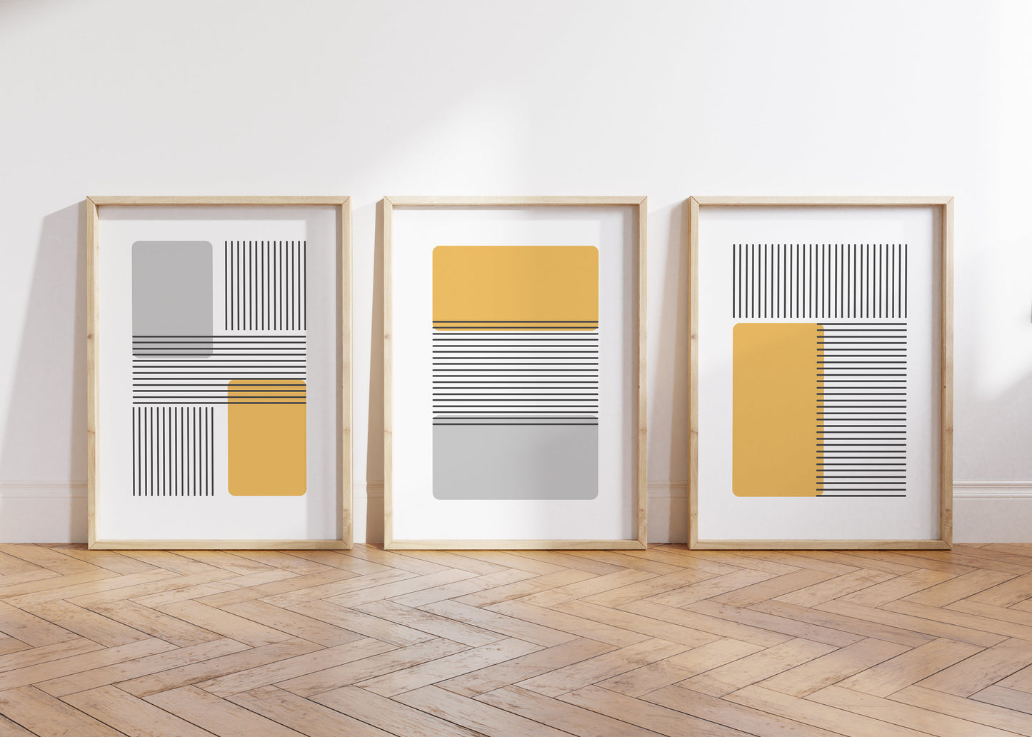 Set of 3 Ochre Abstract Wall Art Prints
