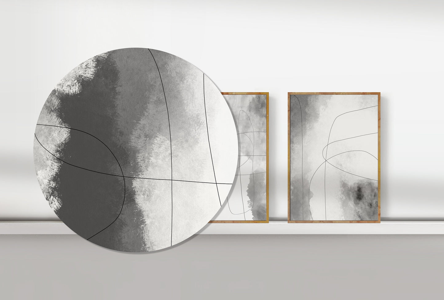 Set of 3 Modern Grey Abstract Wall Art
