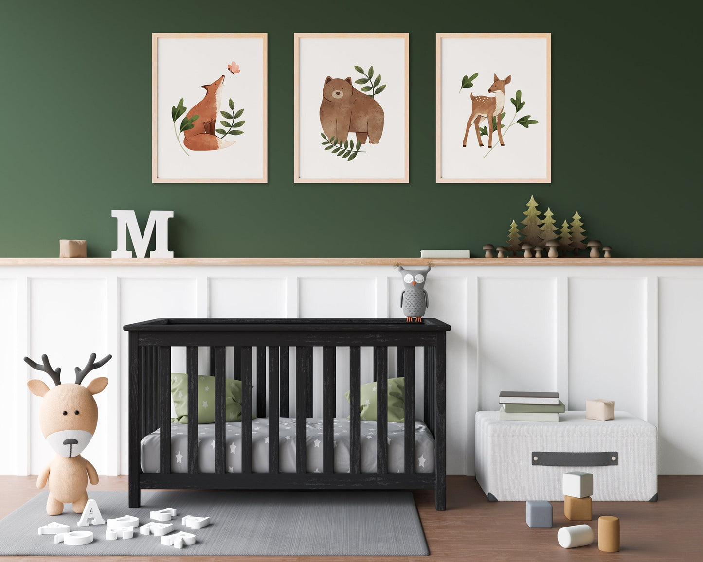 Set of 3 Woodland Animal Nursery Wall Art Prints