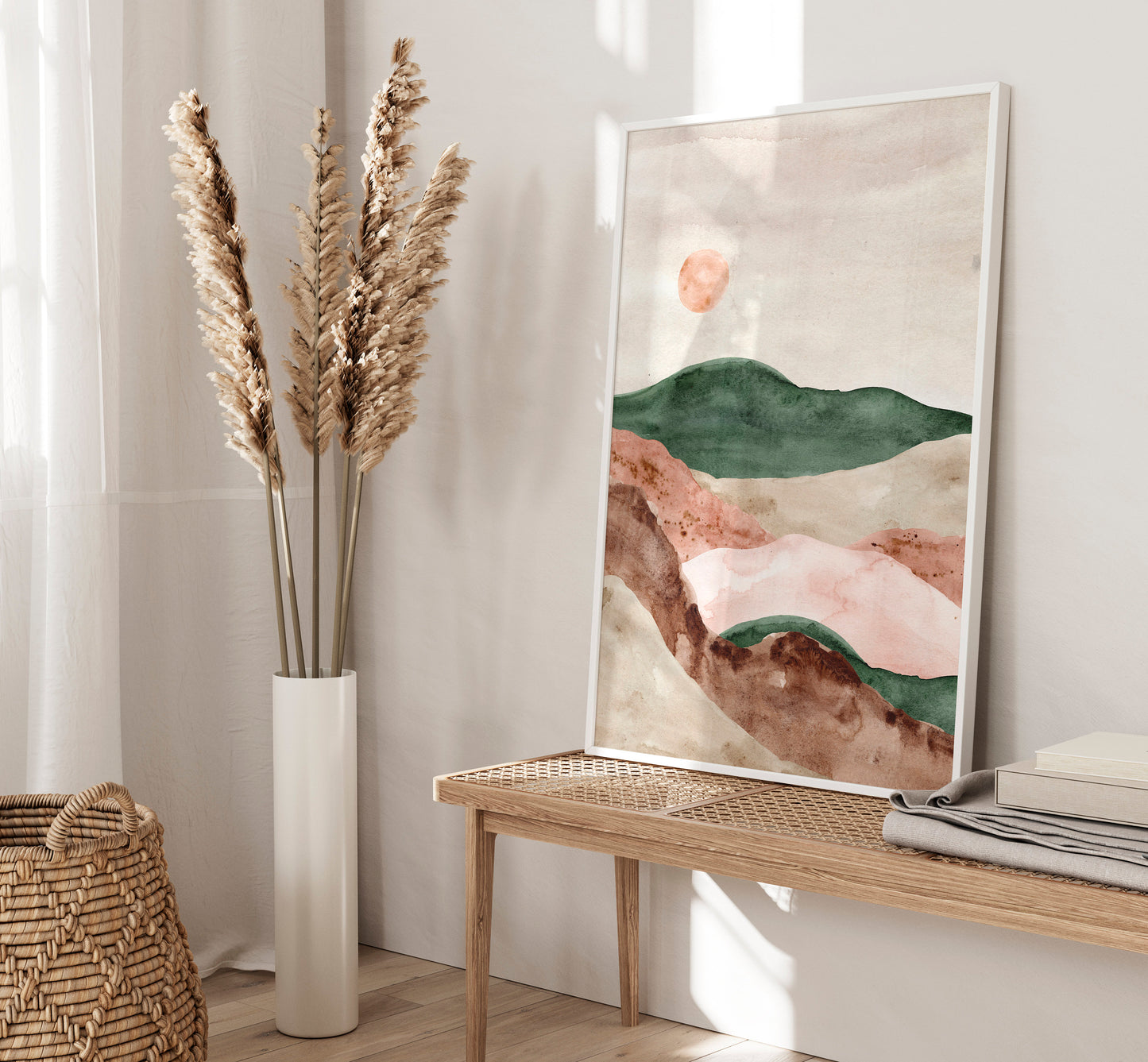 Pink and Green Watercolour Landscape Wall Prints