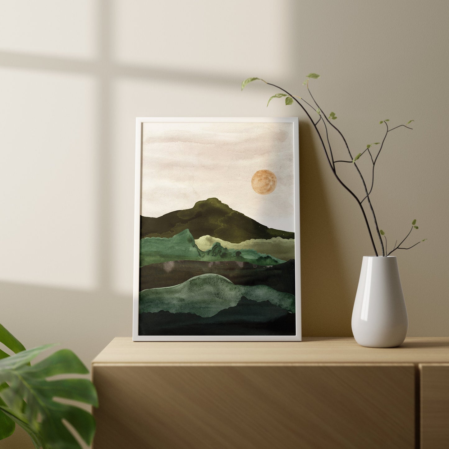 Set of 3 Green Watercolour Landscape Wall Art Prints