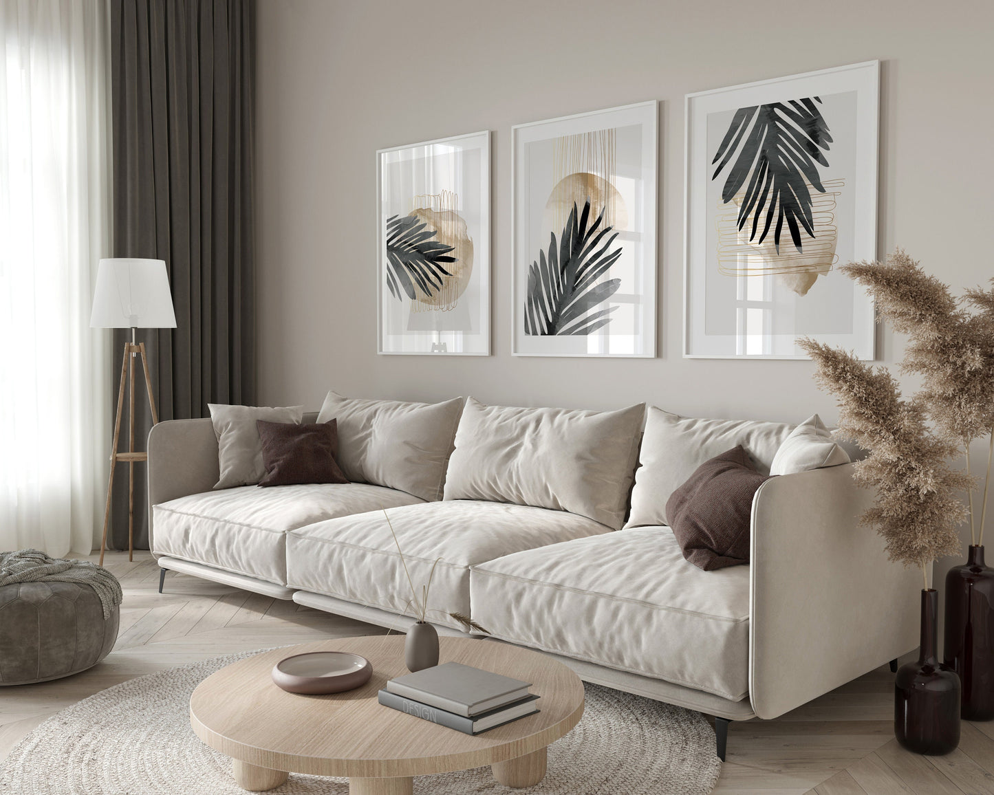 Set of 3 Grey & Gold Abstract Wall Art Prints