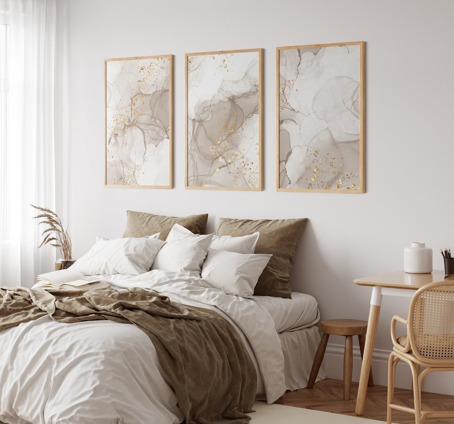 Set of 3 Beige Marble Abstract Wall Art Prints
