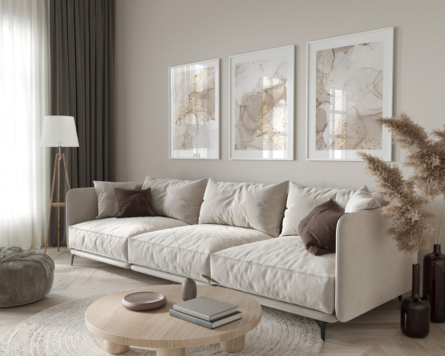 Set of 3 Beige Marble Abstract Wall Art Prints