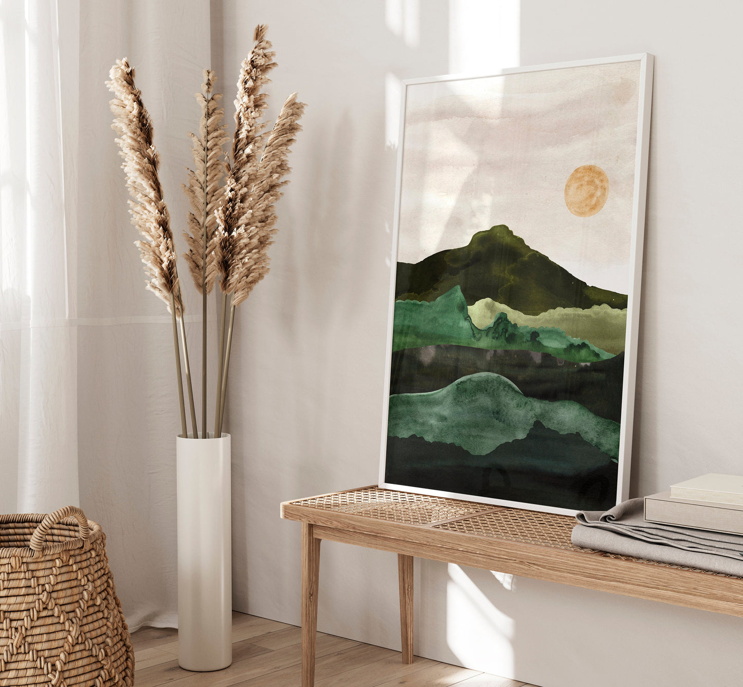 Set of 3 Green Watercolour Landscape Wall Art Prints