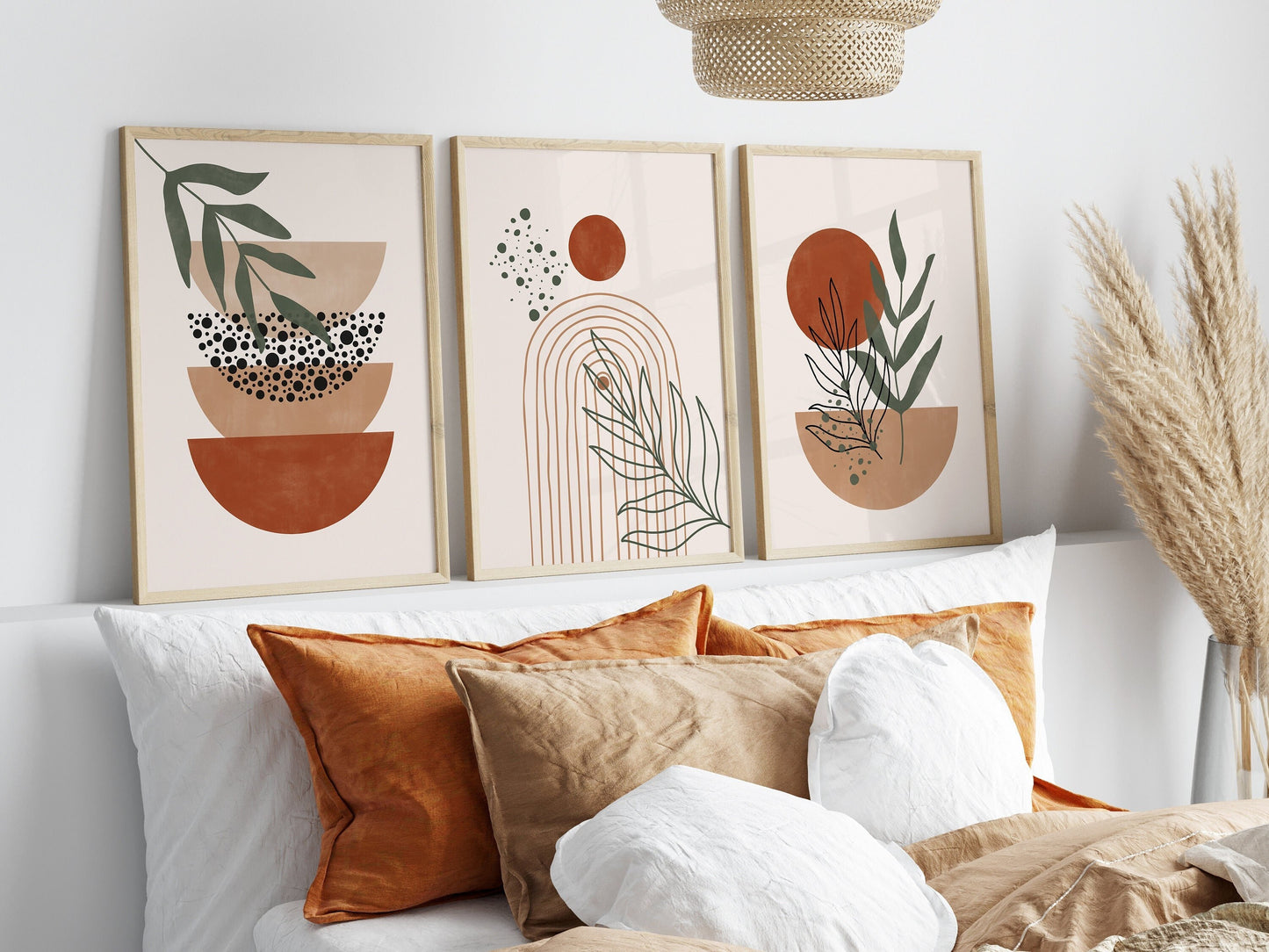 Set of 3 Terracotta Boho Abstract Wall Art Prints