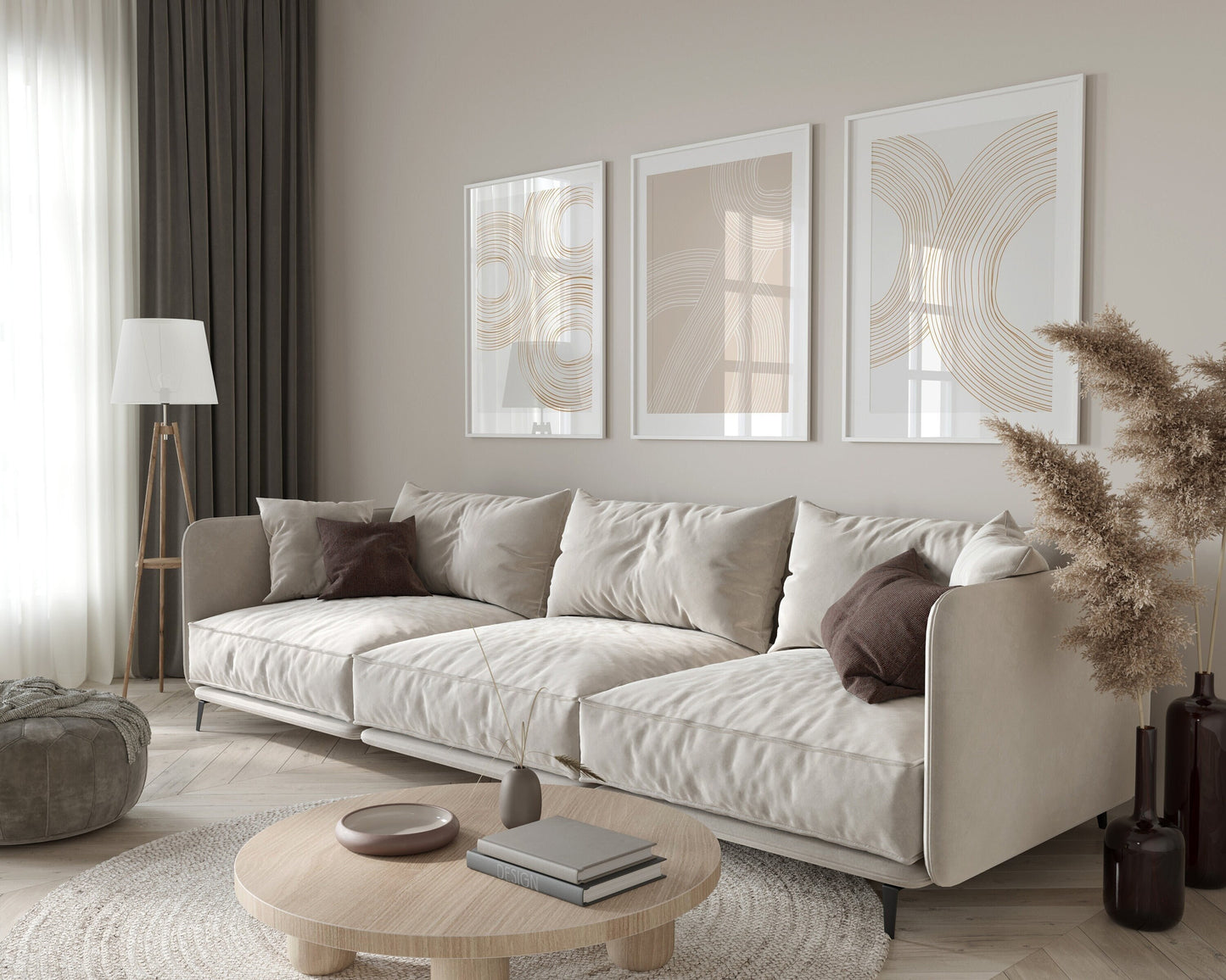 Set of 3 Neutral Circle Abstract Wall Prints