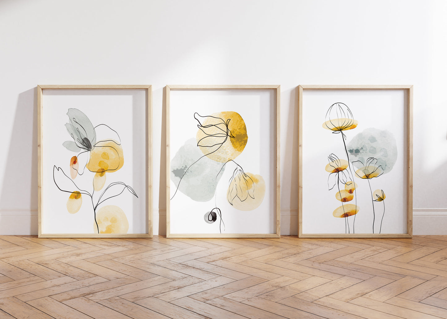Set of 3 Yellow Daisy Abstract Wall Prints