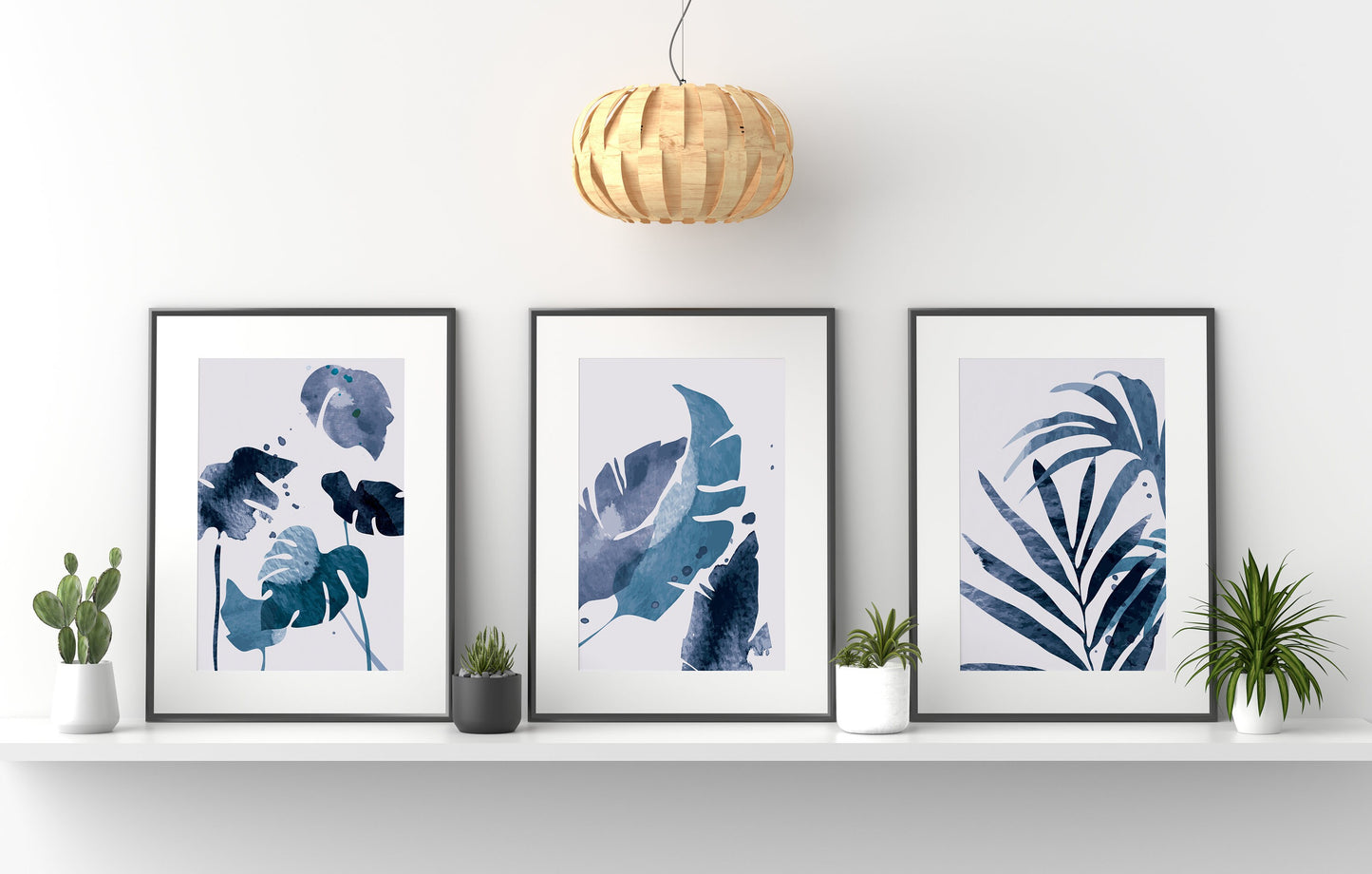 Set of 3 Blue Leaf Abstract Wall Prints
