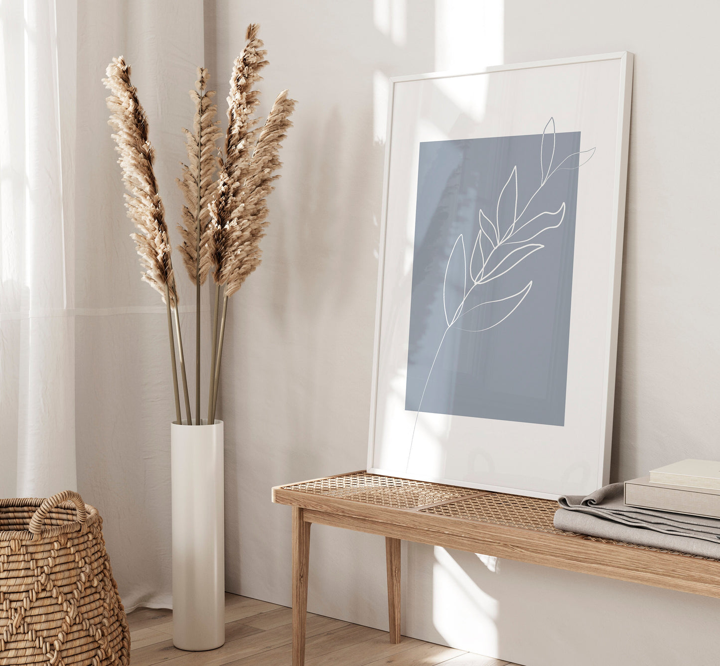 Set of 3 Blue Botanical Line Art Wall Prints