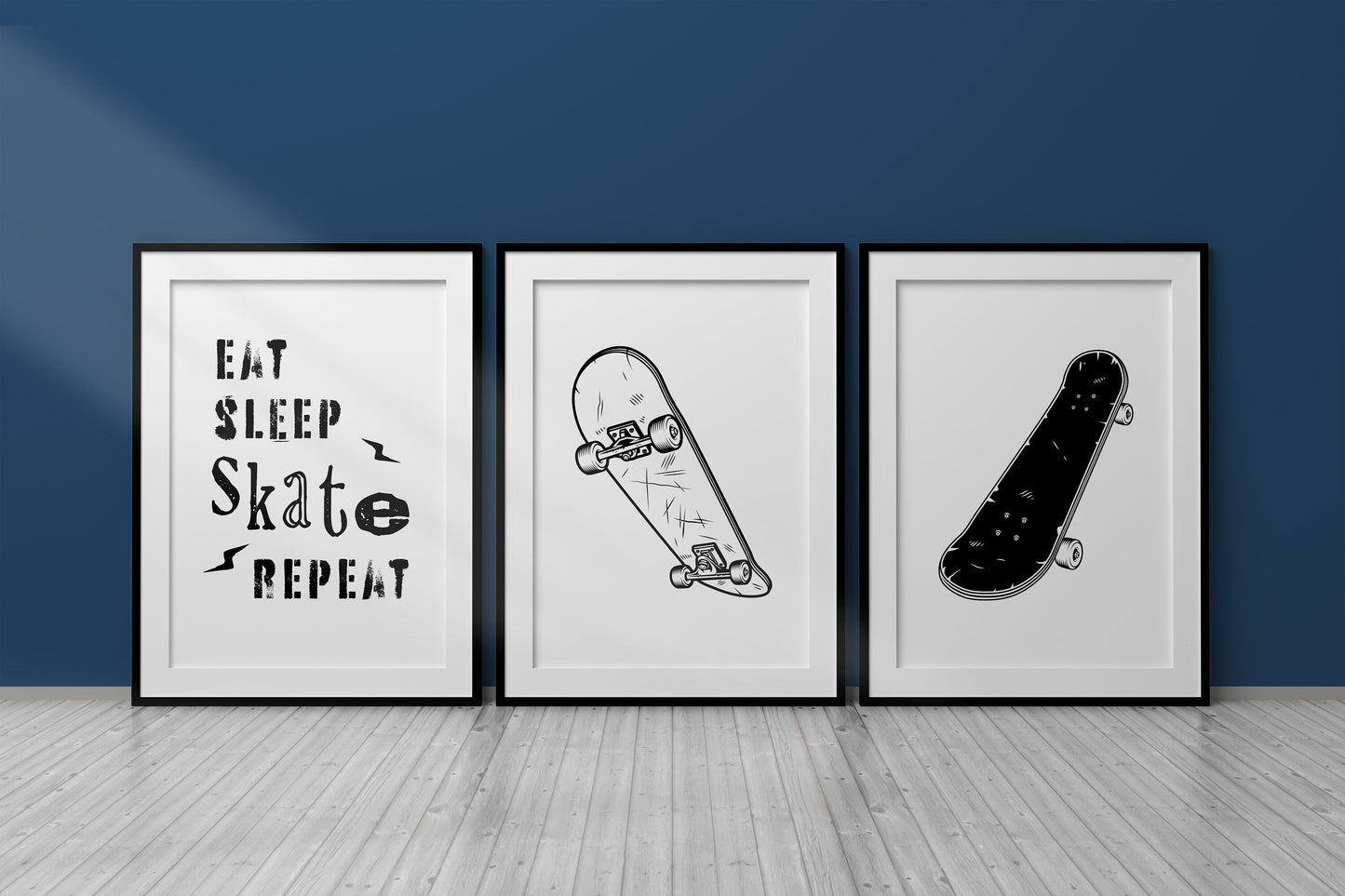 Set of 3 Black and White Skateboard Wall Art Prints