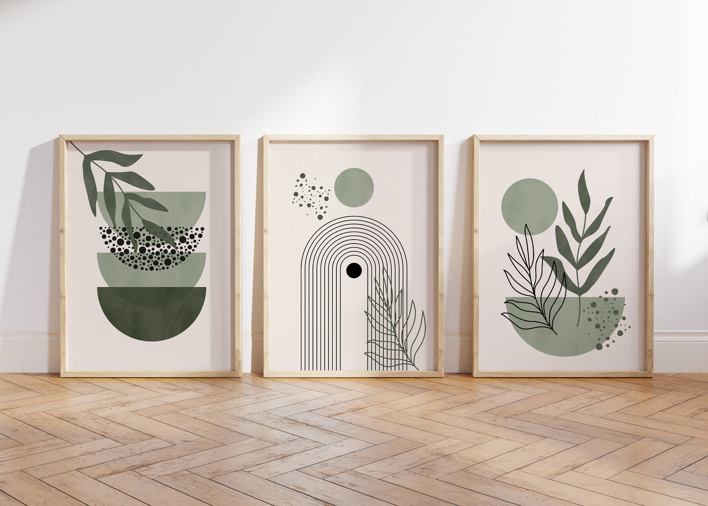 Set of 3 Green Boho Wall Art Prints