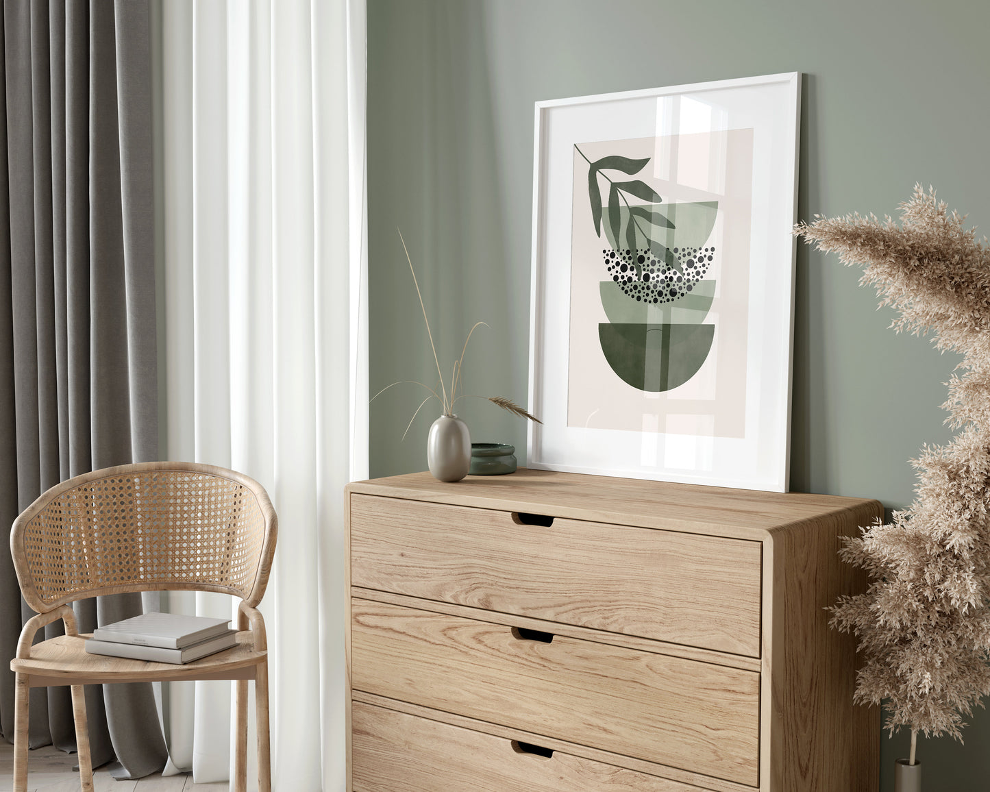 Set of 3 Green Boho Wall Art Prints