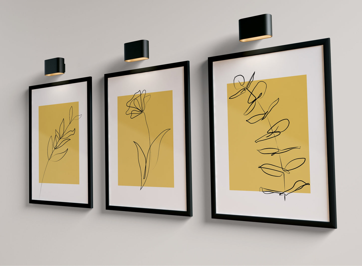 Set of 3 Yellow Botanical Wall Art Prints
