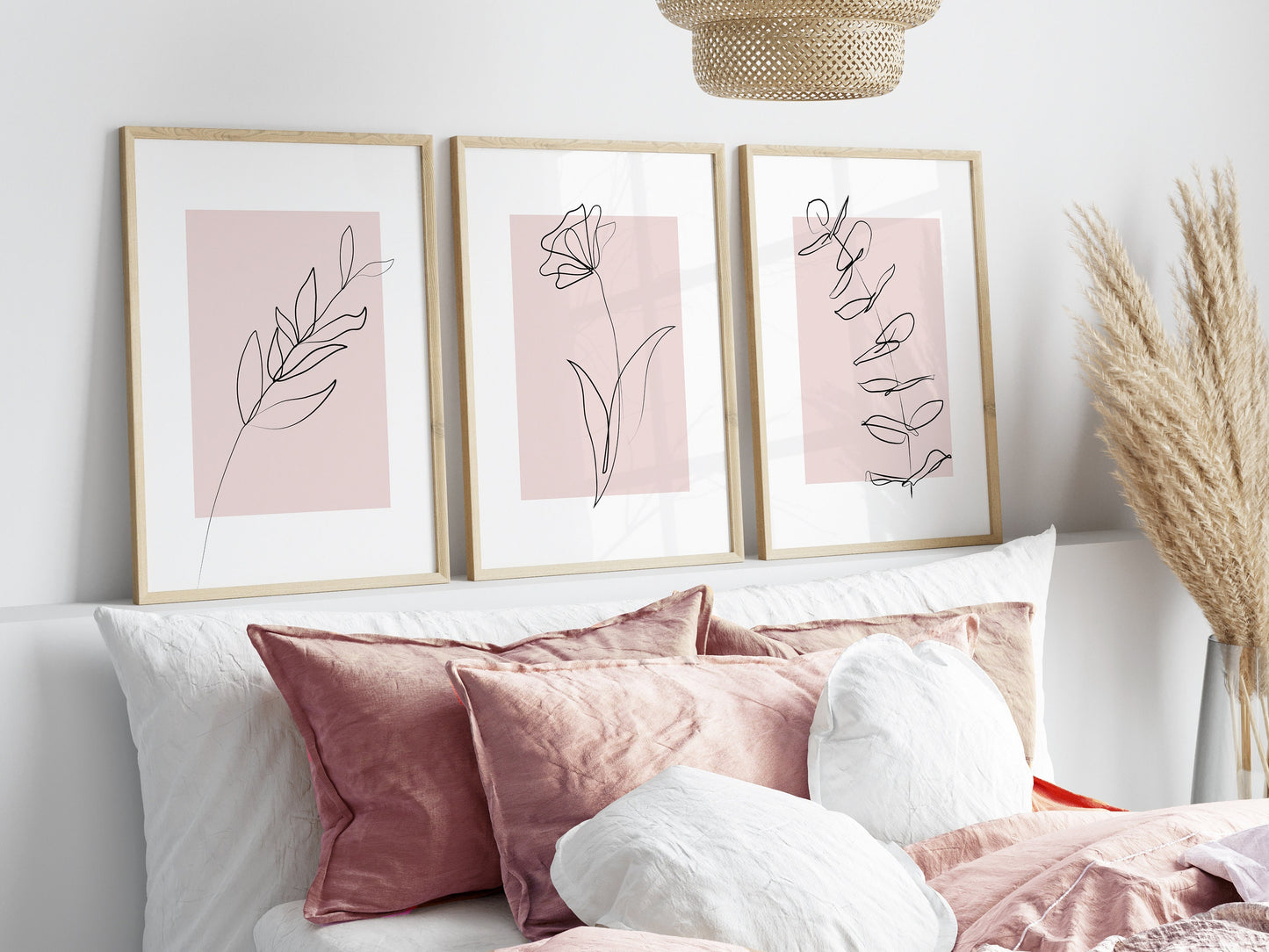 Set of 3 Pink Botanical Wall Art Prints