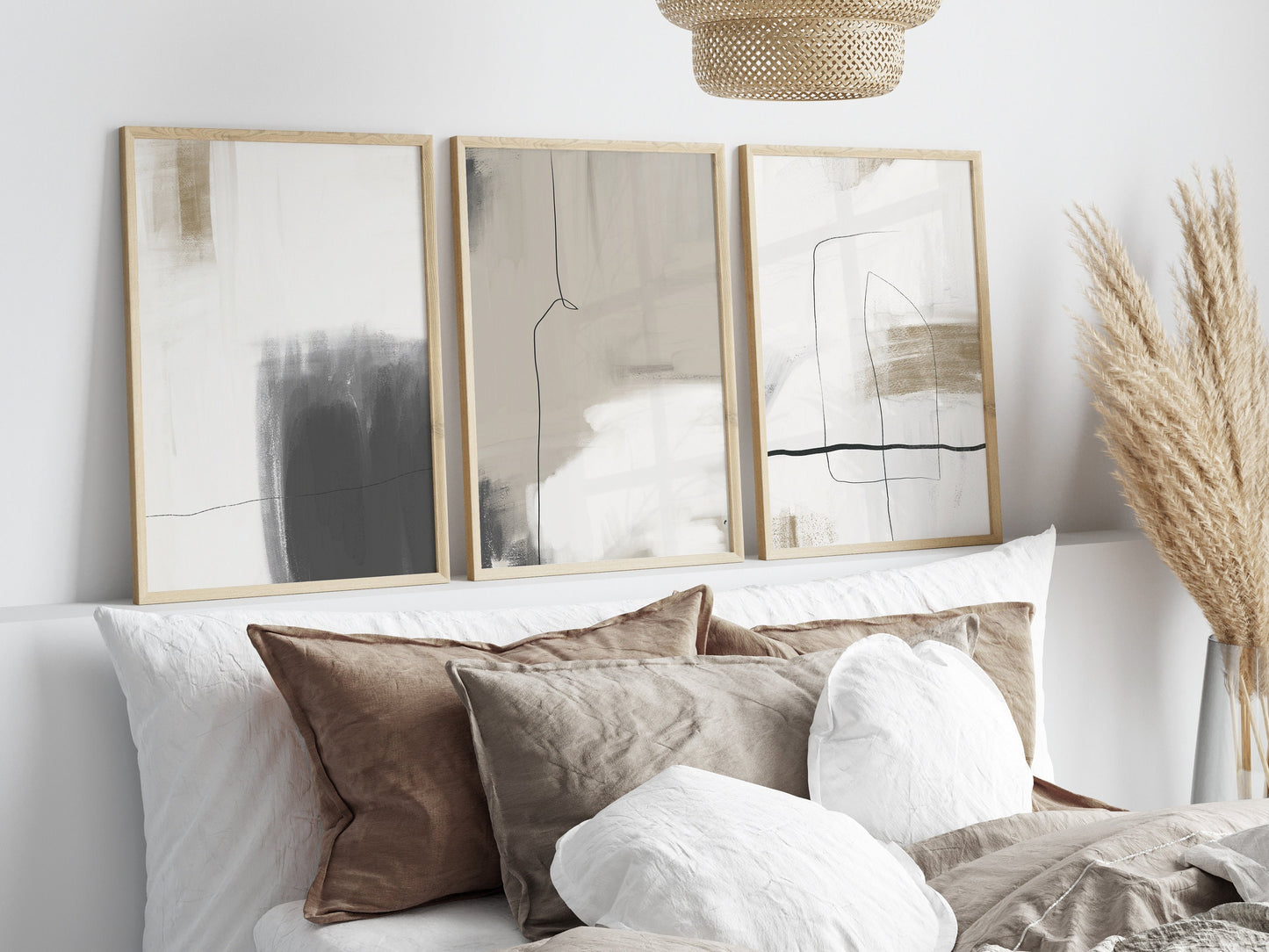 Set of 3 Neutral Abstract Wall Art Prints