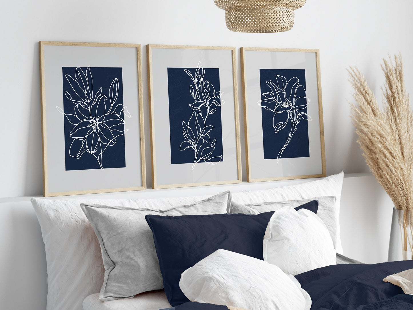 Set of 3 Blue & Grey Botanical Wall Prints
