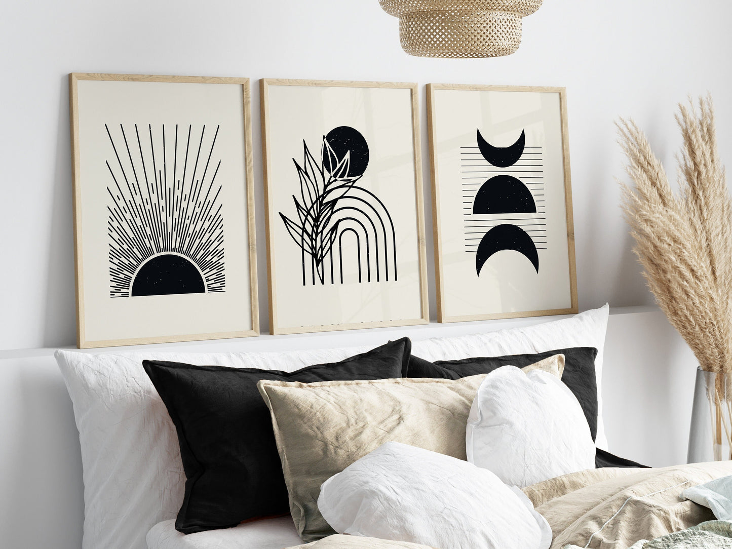 Set of 3 Black & Cream Boho Wall Prints