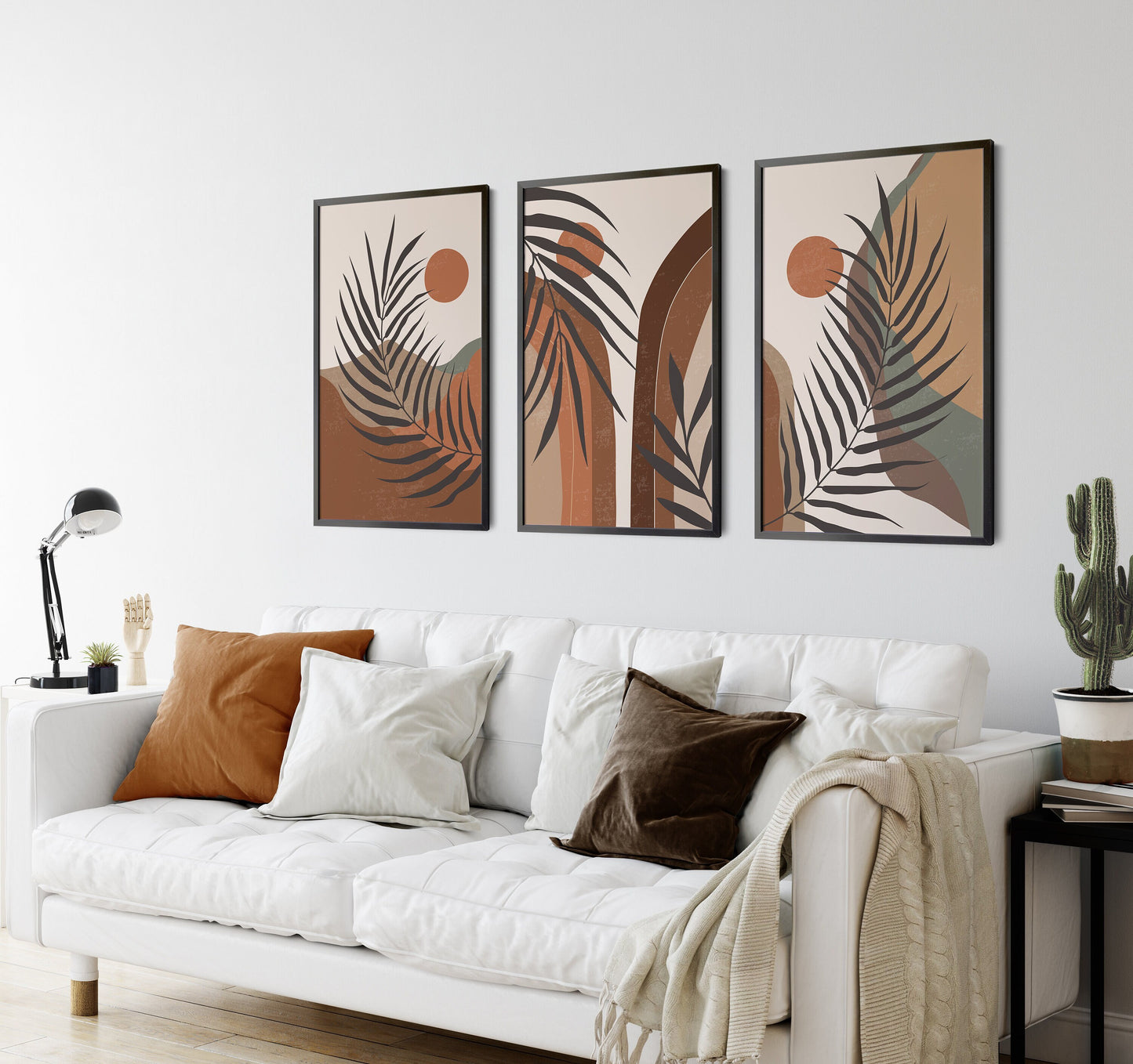 Set of 3 Terracotta & Brown Boho Abstract Wall Prints