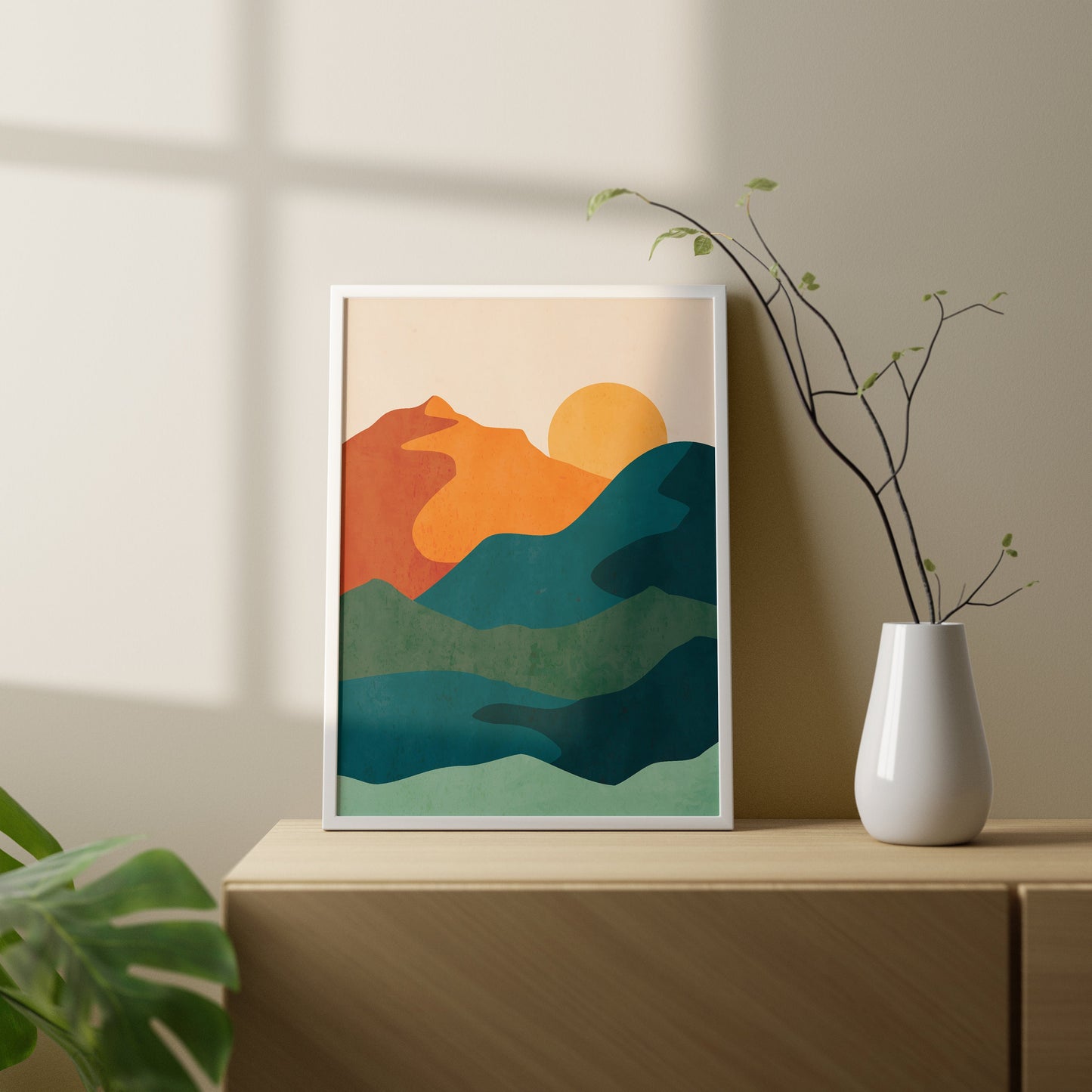 Set of 3 Teal Blue Boho Landscape Wall Prints