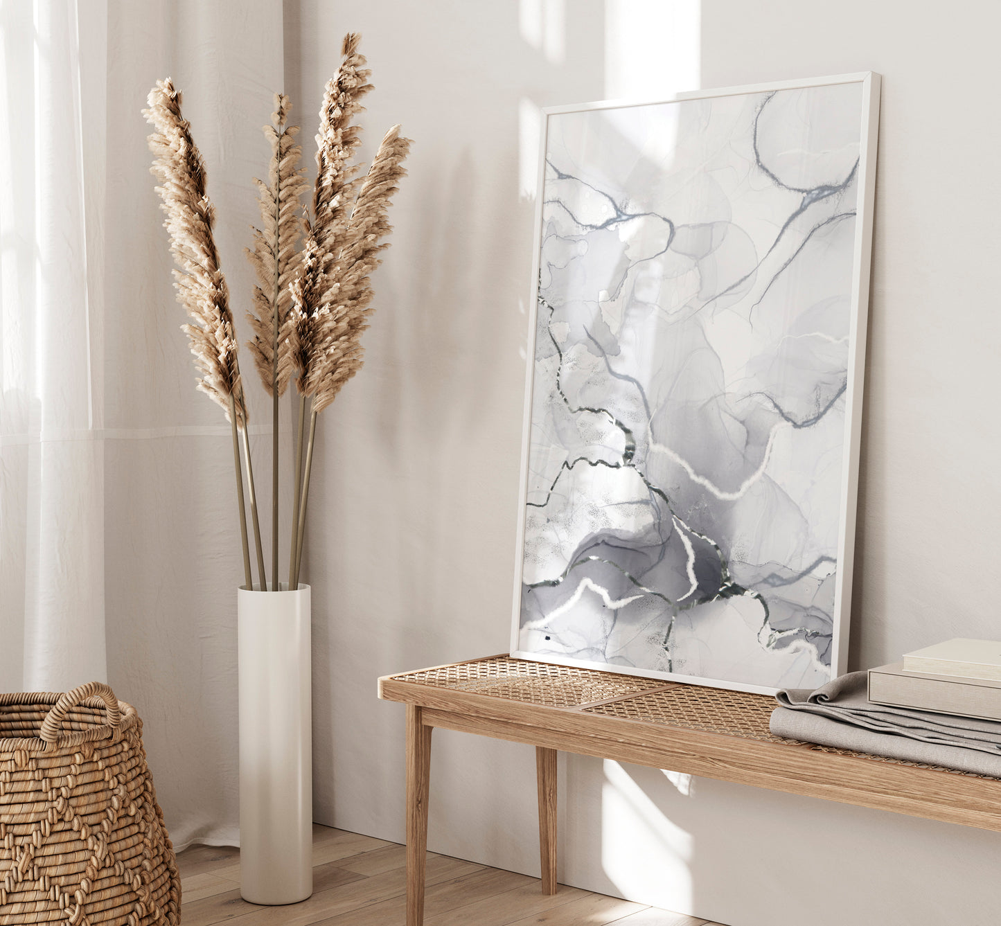 Set of 3 Grey & Silver Marble Wall Art Prints