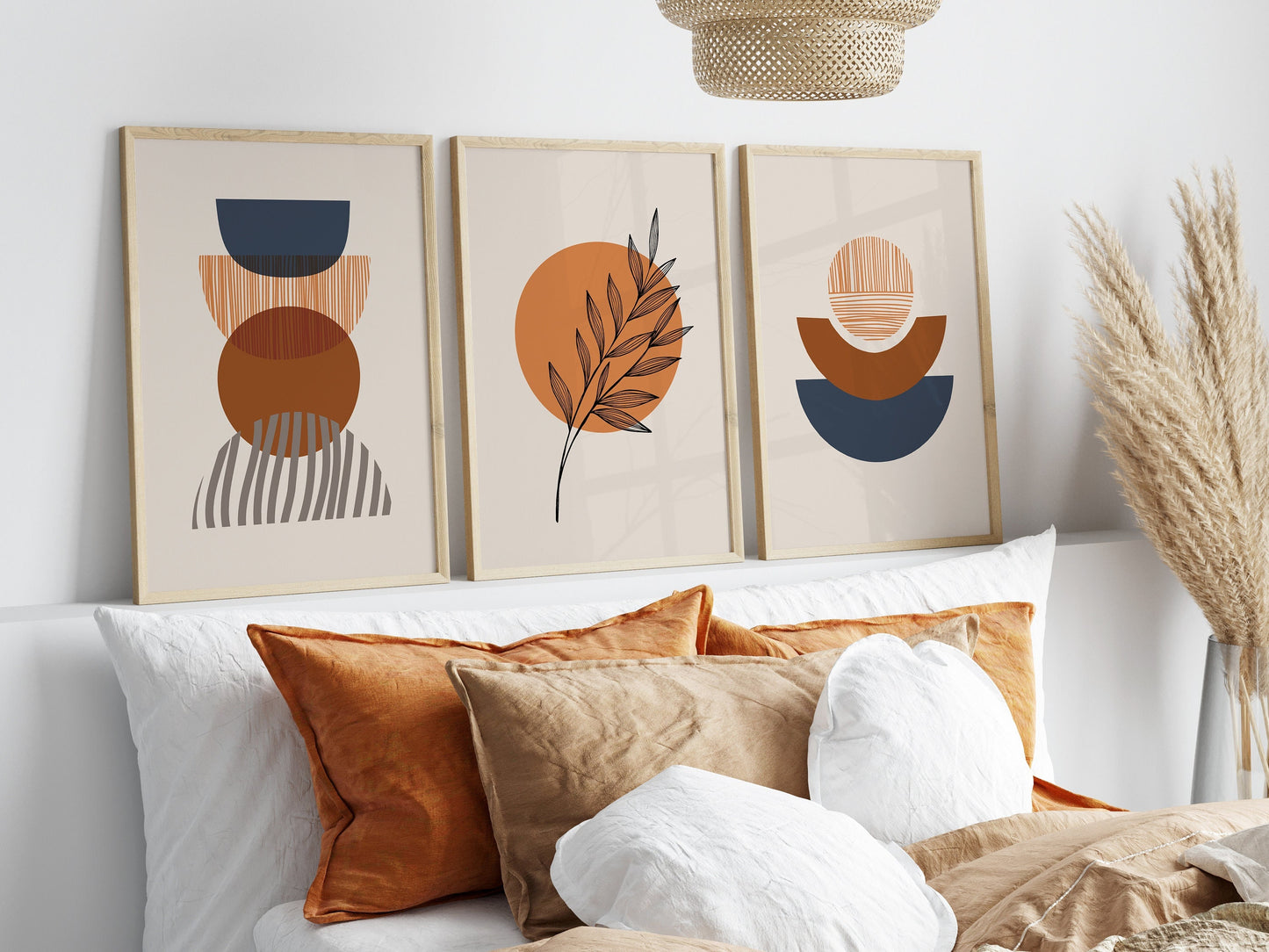 Set of 3 Orange & Blue Boho Wall Prints