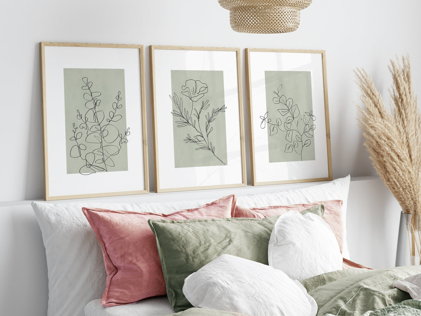 Set of 3 Sage Green Botanical Wall Art Prints