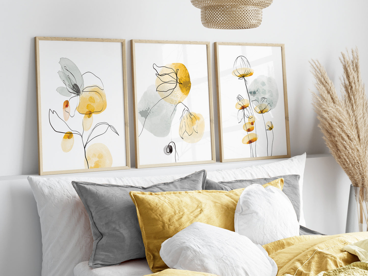 Set of 3 Yellow Daisy Abstract Wall Prints