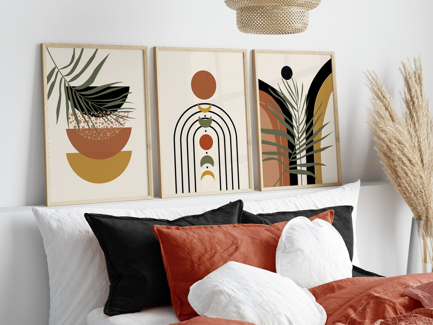 Set of 3 Terracotta Boho Abstract Wall Prints